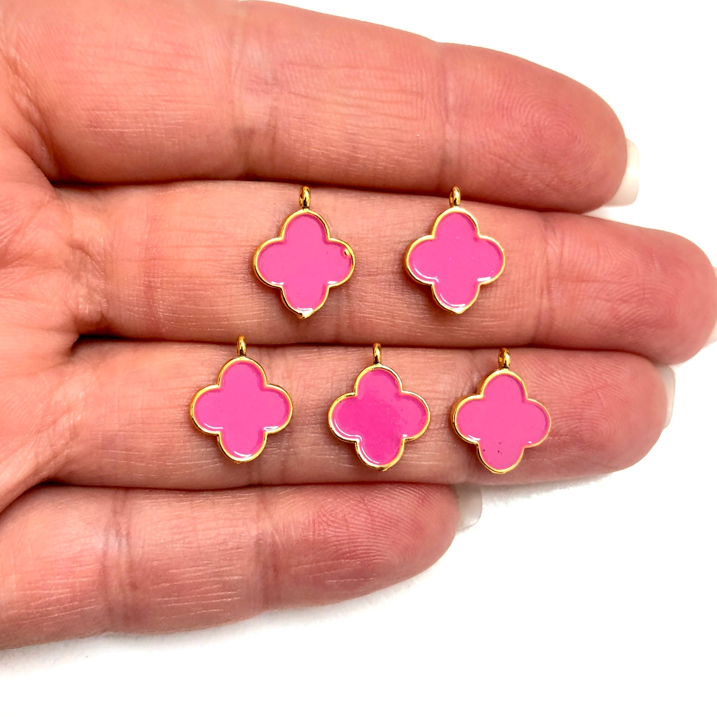 Altın Kaplama Mineli Yonca Sallantı Aparatı - Koyu Pembe