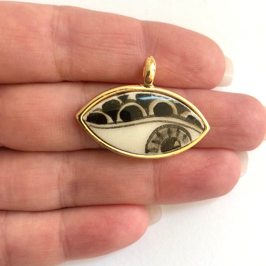 Gold Plated Framed Hand Painted Ceramic Eye Pendant-5