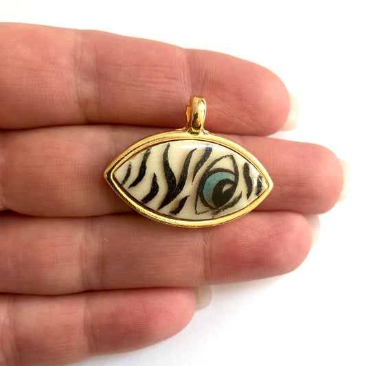 Gold Plated Framed Hand Painted Ceramic Eye Pendant-5