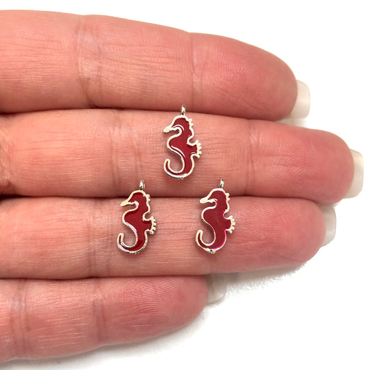 Rhodium Plated Enameled Seahorse Rocking Bracket - Black