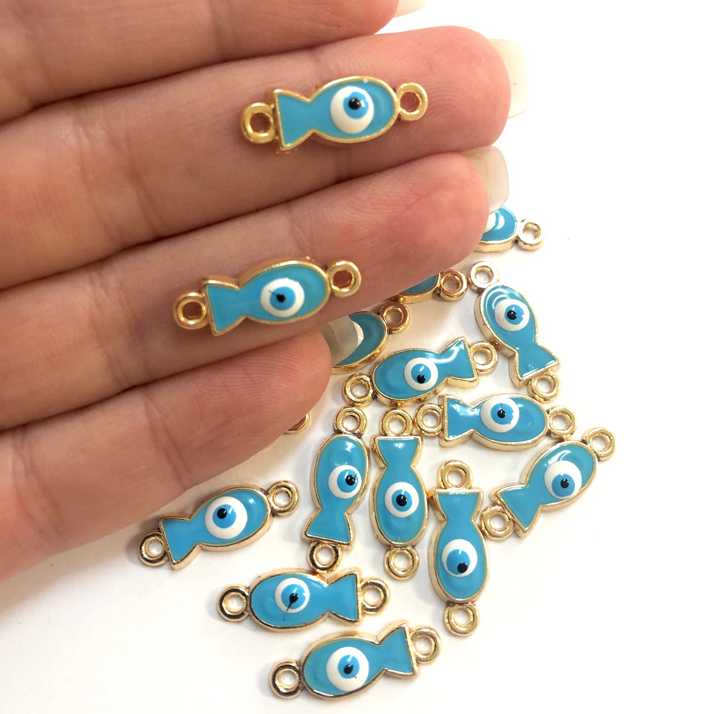 Handmade Washer Evil Eye Beads 13x5 Transparent Blue
