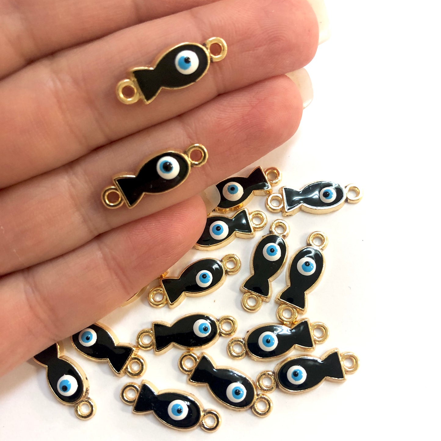 Handmade Washer Evil Eye Beads 13x5 Transparent Blue