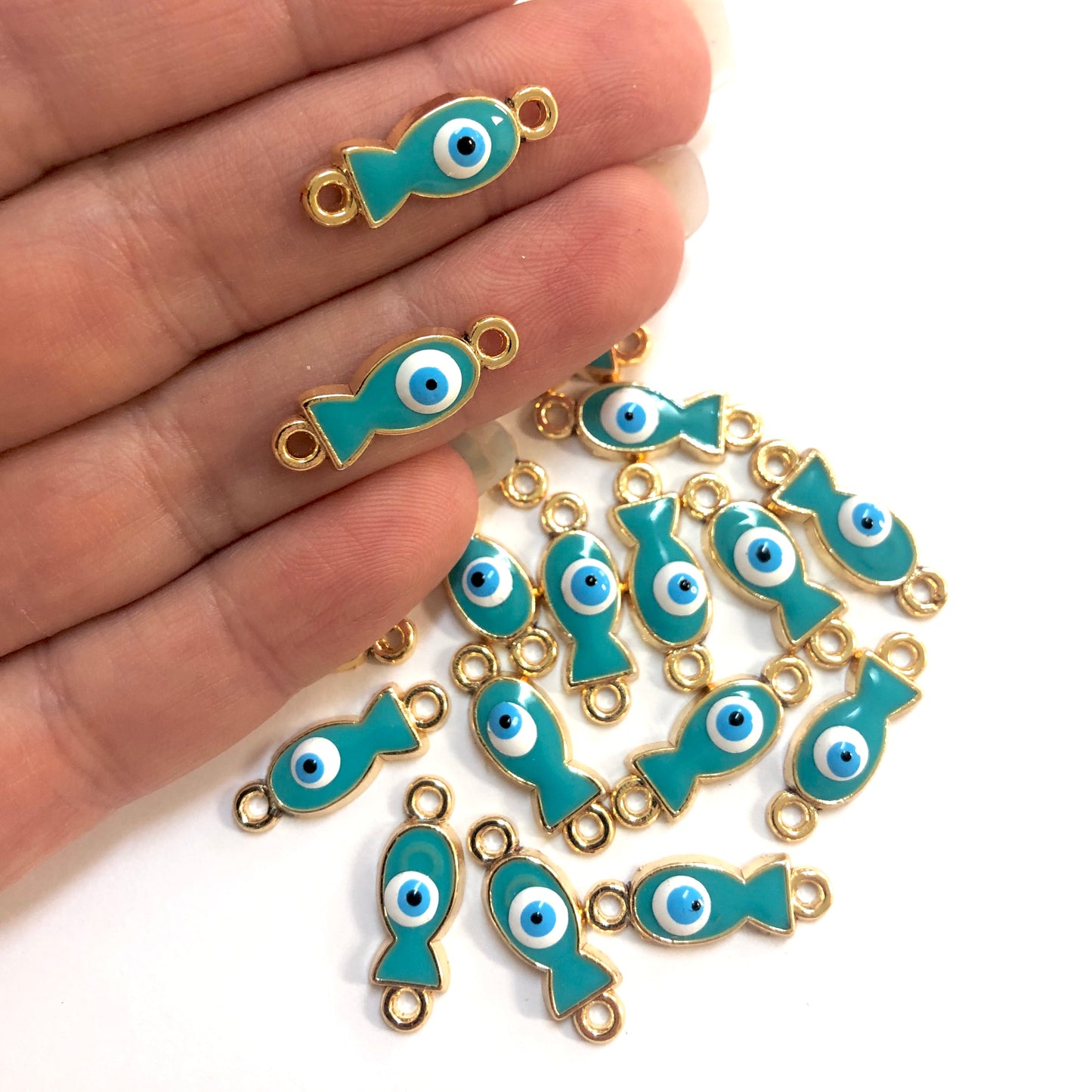 Handmade Washer Evil Eye Beads 13x5 Transparent Blue