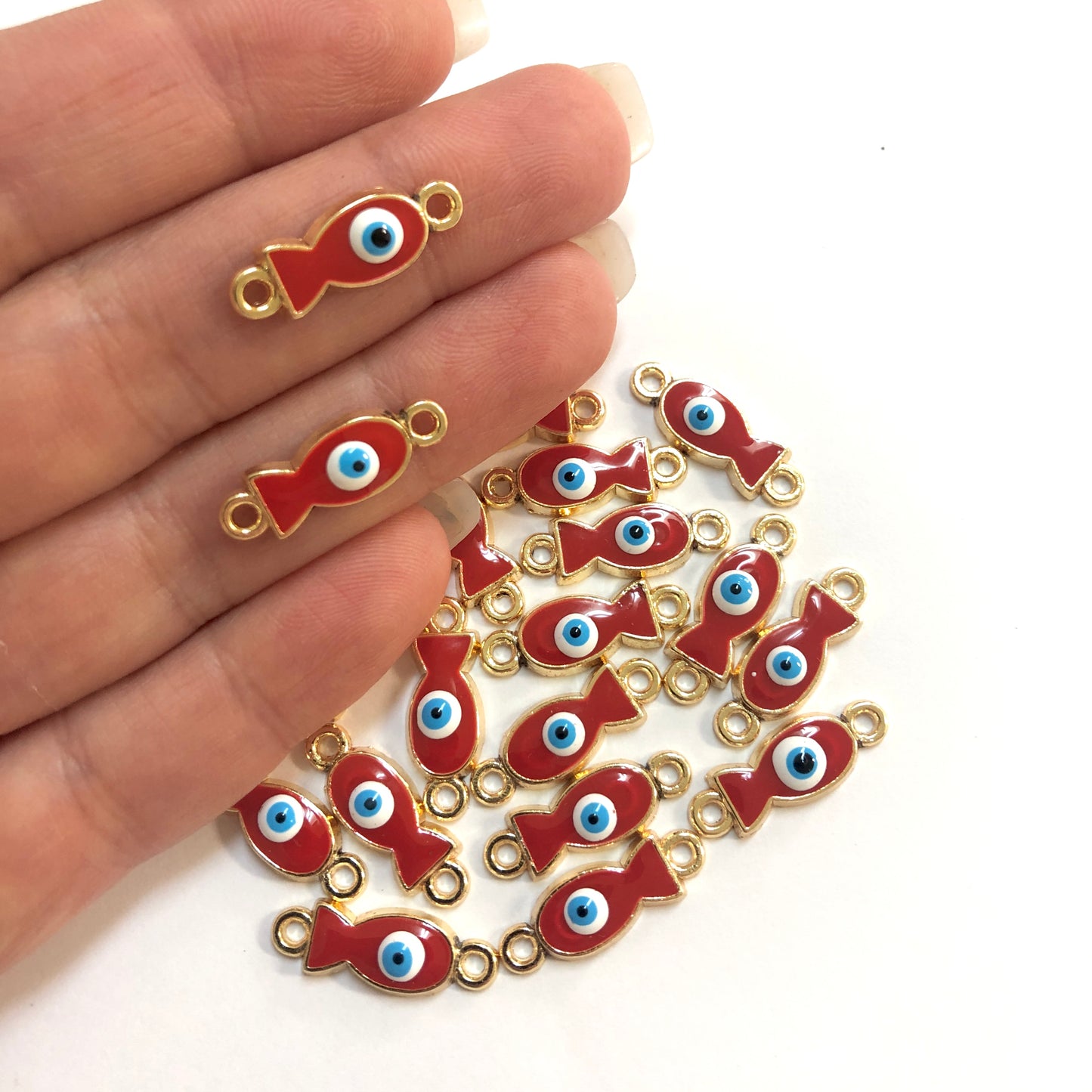 Altın Kaplama Mineli Nazar Balık Bileklik Aparatı - Kırmızı