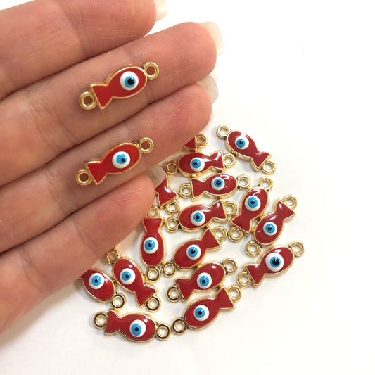 Altın Kaplama Mineli Nazar Balık Bileklik Aparatı - Kırmızı