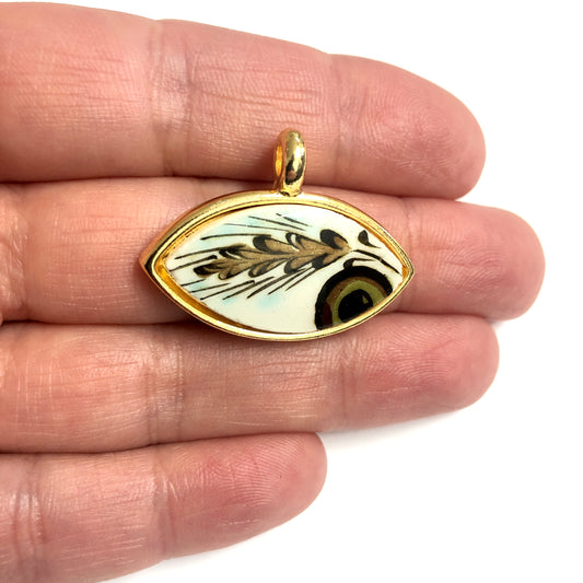 Gold Plated Framed Hand Painted Ceramic Eye Pendant-5