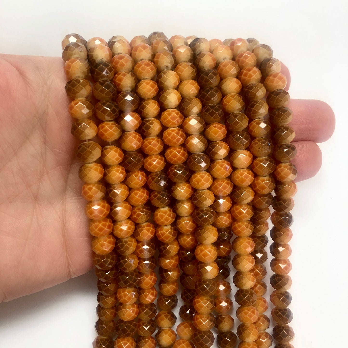 Kristal Boncuk, Çin Kristali-8mm-55 - Ebruli Turuncu Kahve