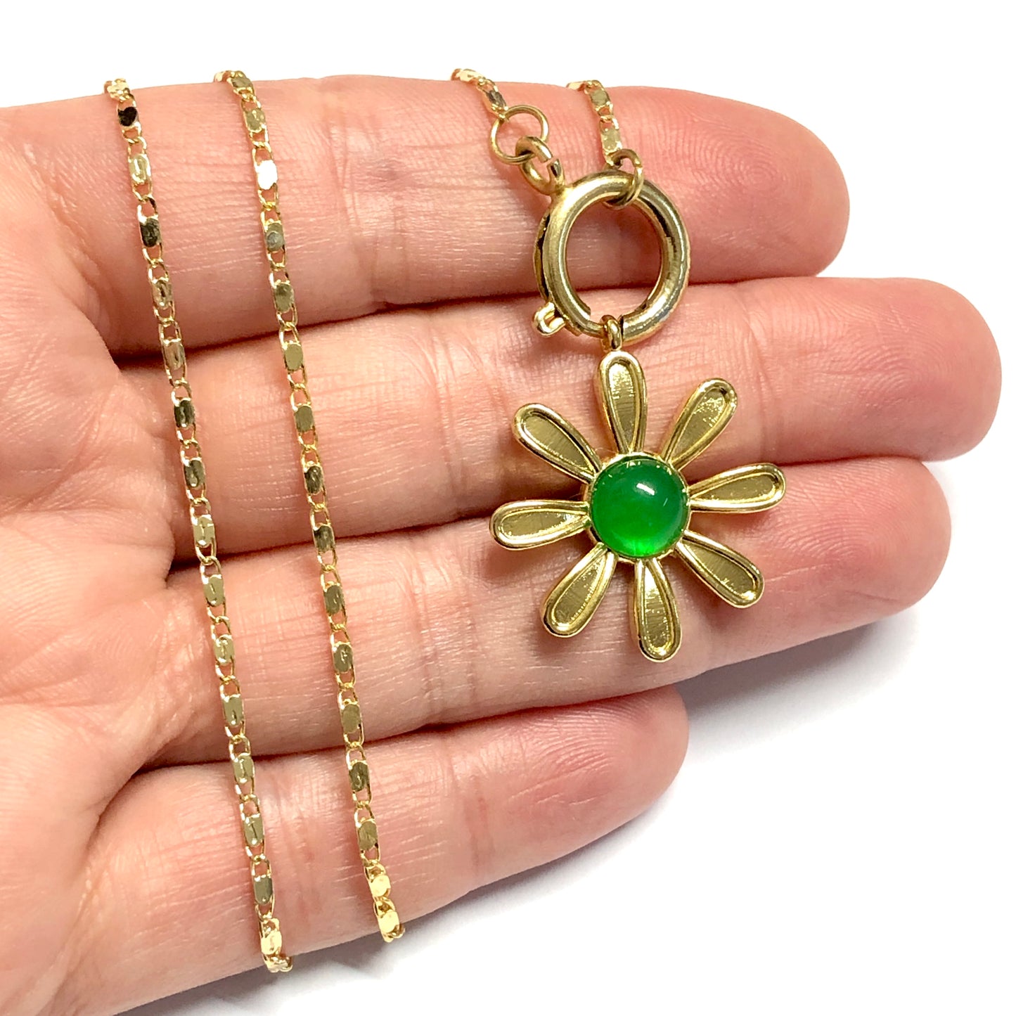 Altın Kaplama Taşlı Papatya Kolye Ucu - Yeşil