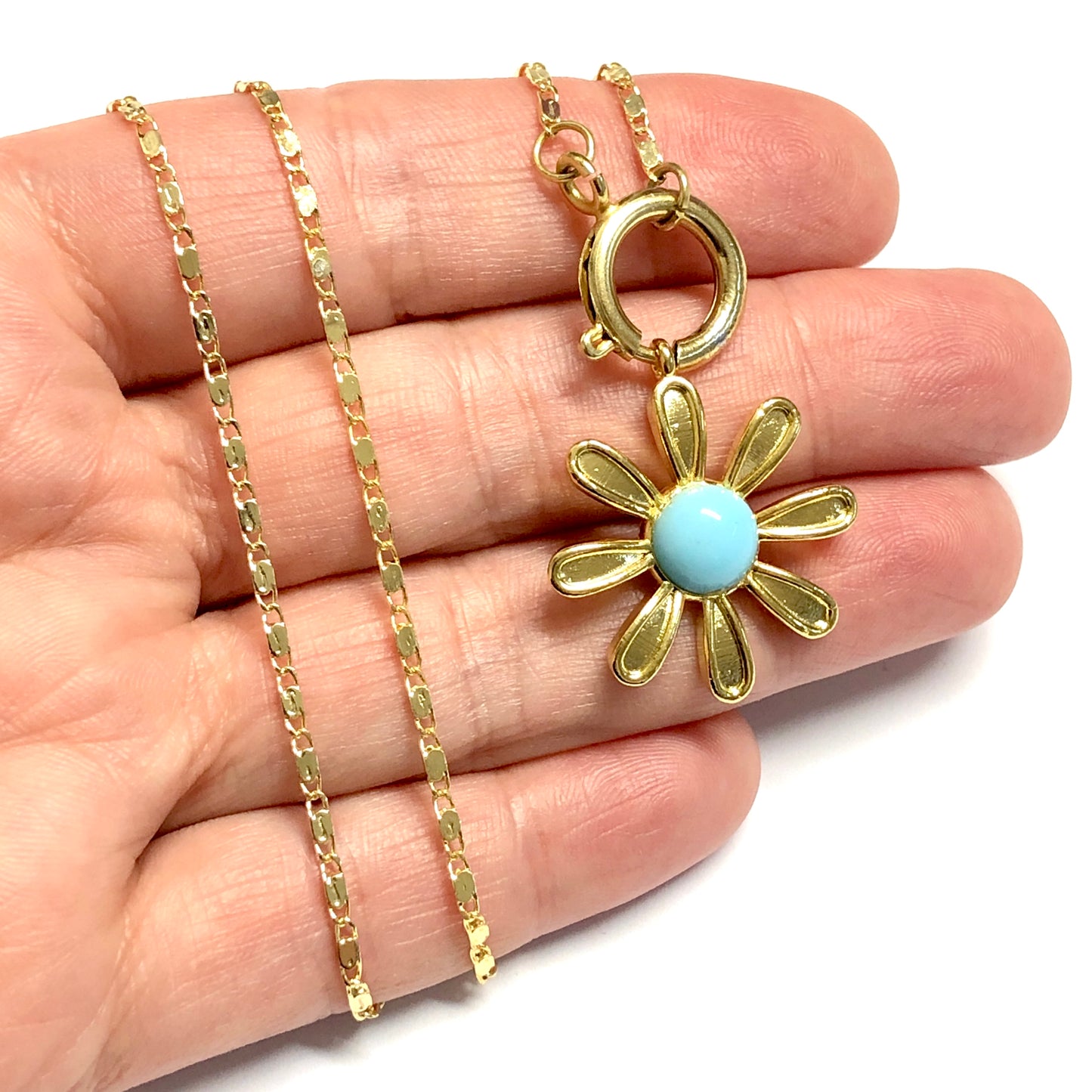 Altın Kaplama Taşlı Papatya Kolye Ucu - Mavi