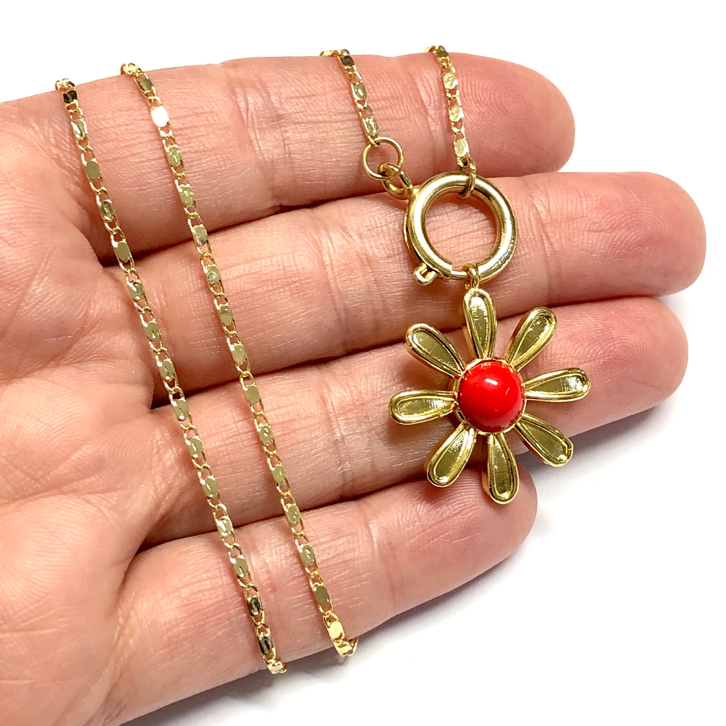 Altın Kaplama Taşlı Papatya Kolye Ucu - Nar Çiçeği