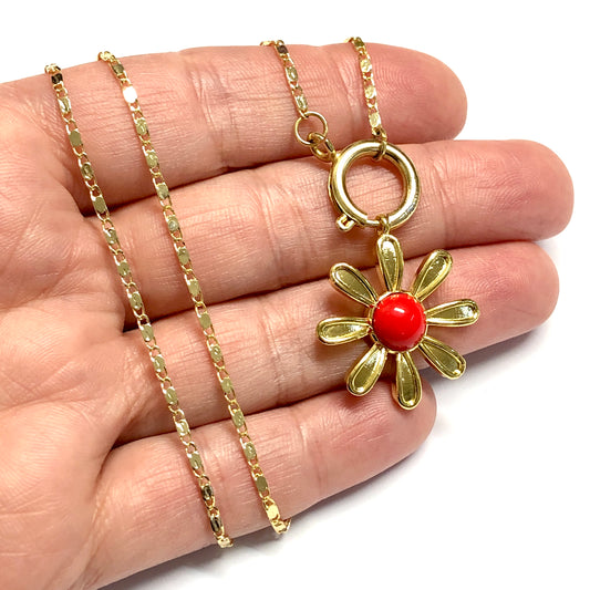 Altın Kaplama Taşlı Papatya Kolye Ucu - Nar Çiçeği