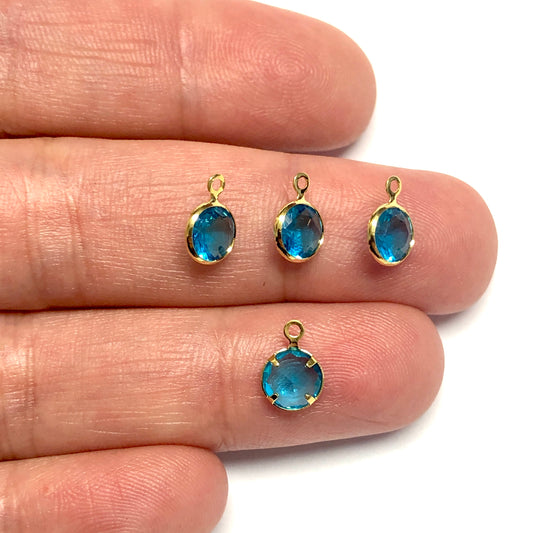 Gold Plated Zircon Stone Round Hanging - Light Blue