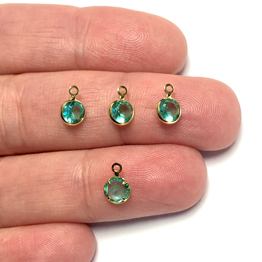 Altın Kaplama Zirkon Taşlı Küçük Yuvarlak Sallantı - Açık Yeşil