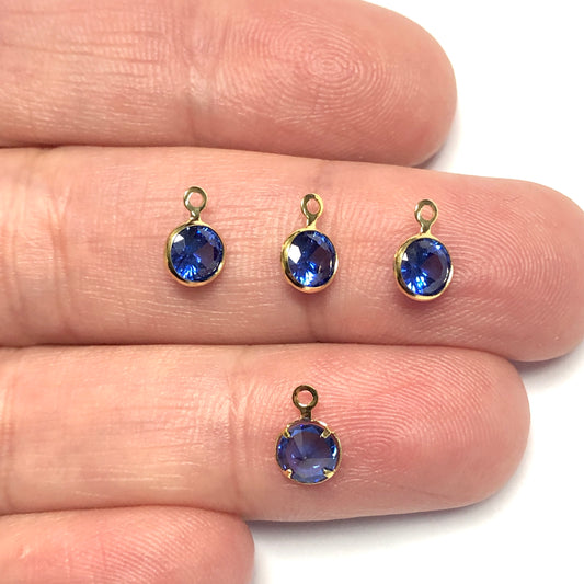 Altın Kaplama Zirkon Taşlı Küçük Yuvarlak Sallantı - Lacivert