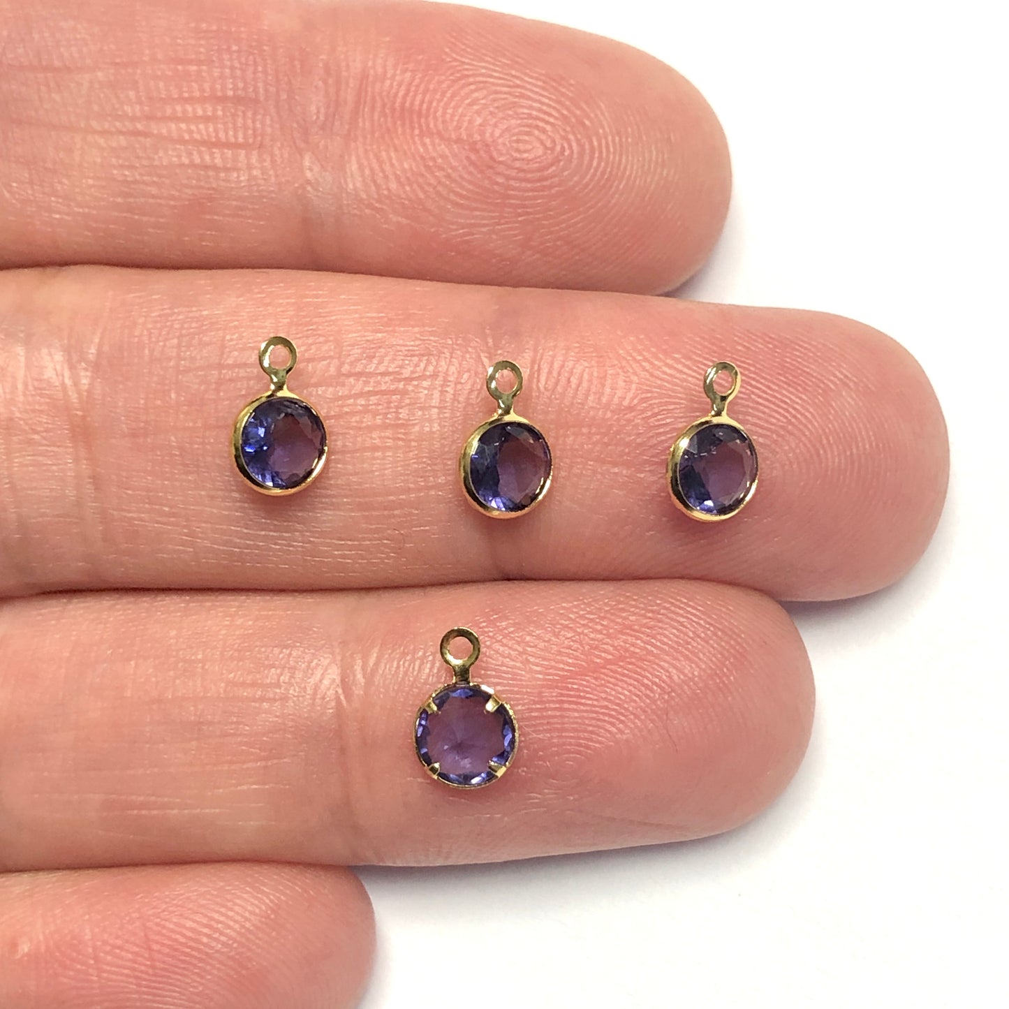 Small Round Hanging Gold Plated Zircon Stone - Lilac