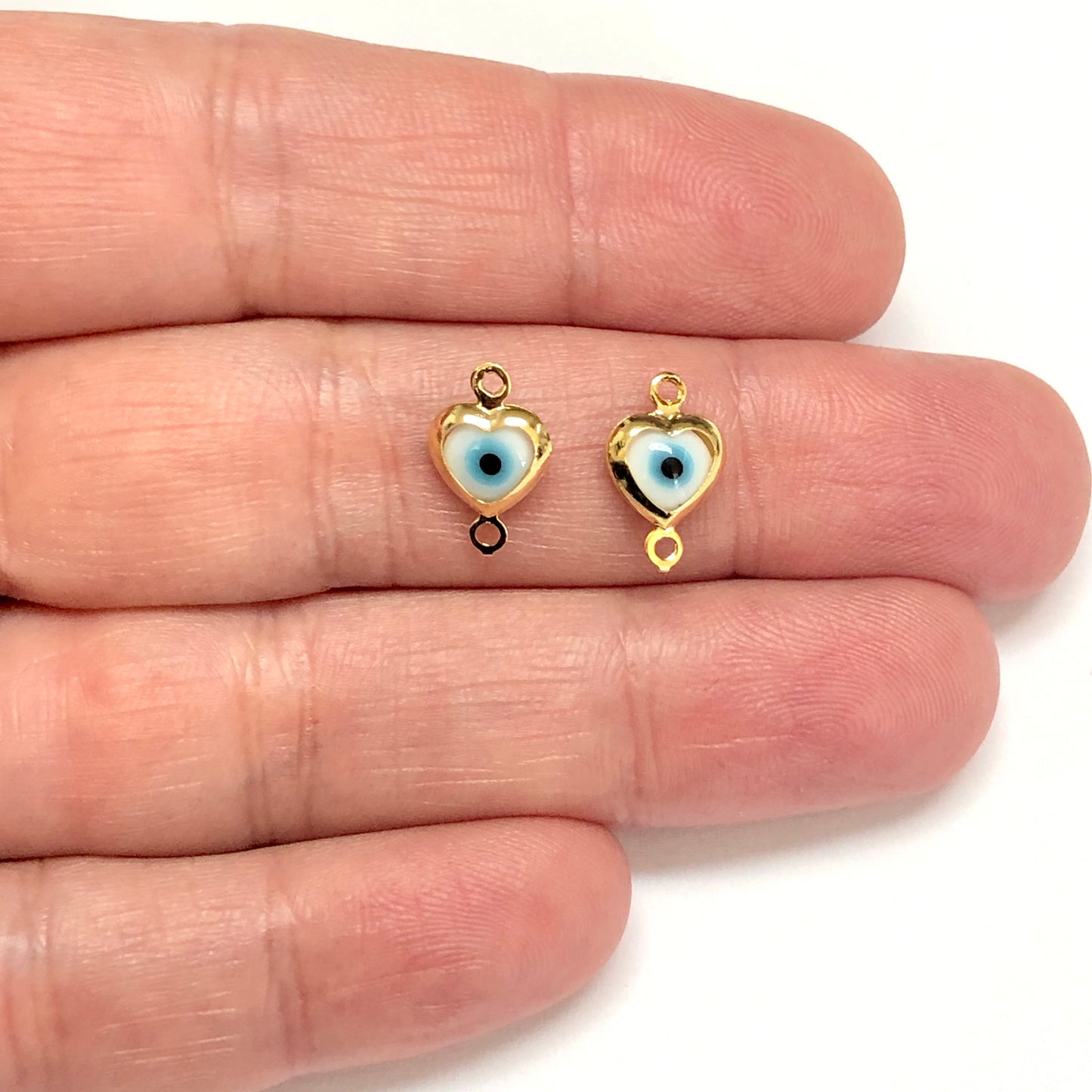 Gold Plated Heart White Evil Eye Bracelet Attachment - 1