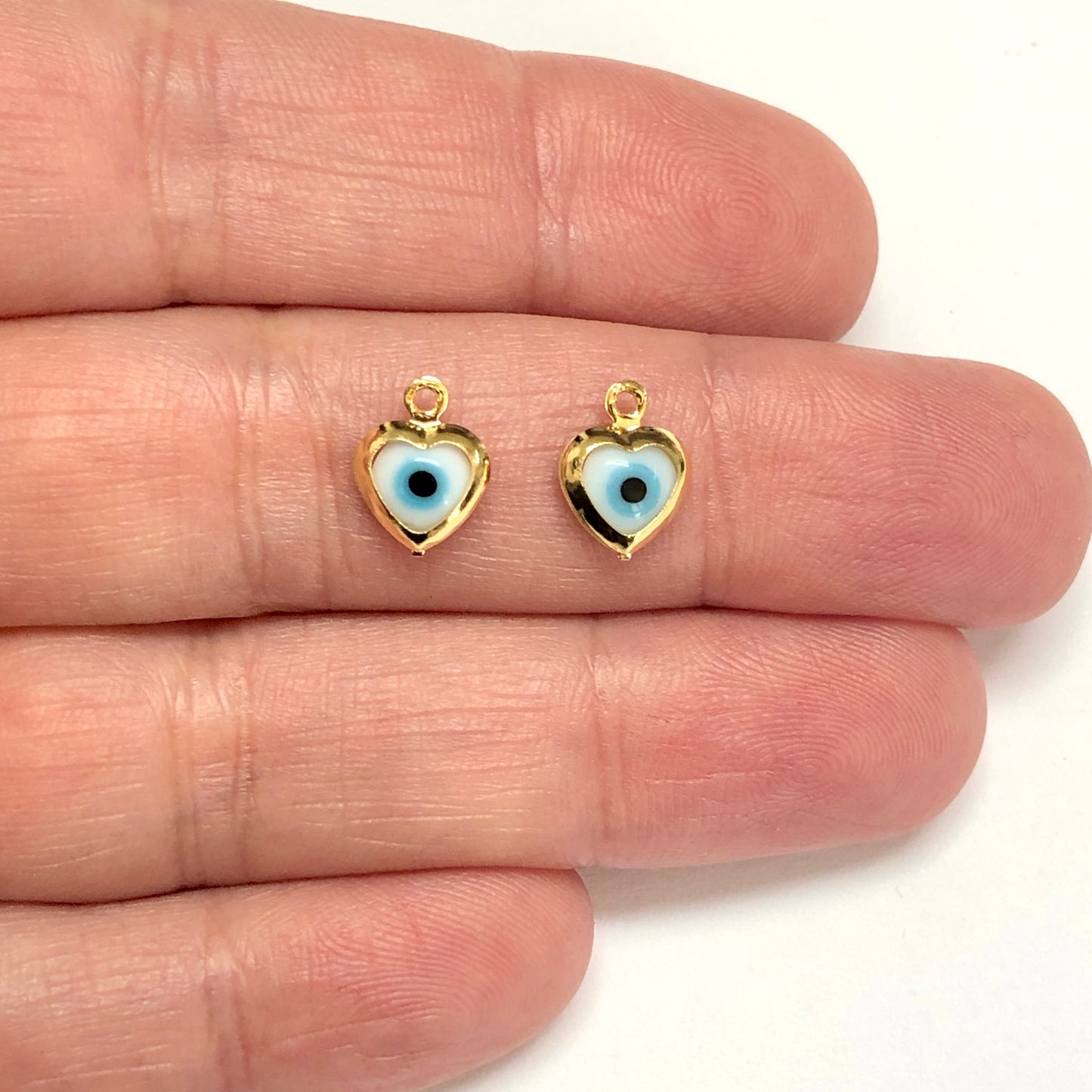 Altın Kaplama Çift Yönlü Kalp Nazar Sallantı Beyaz