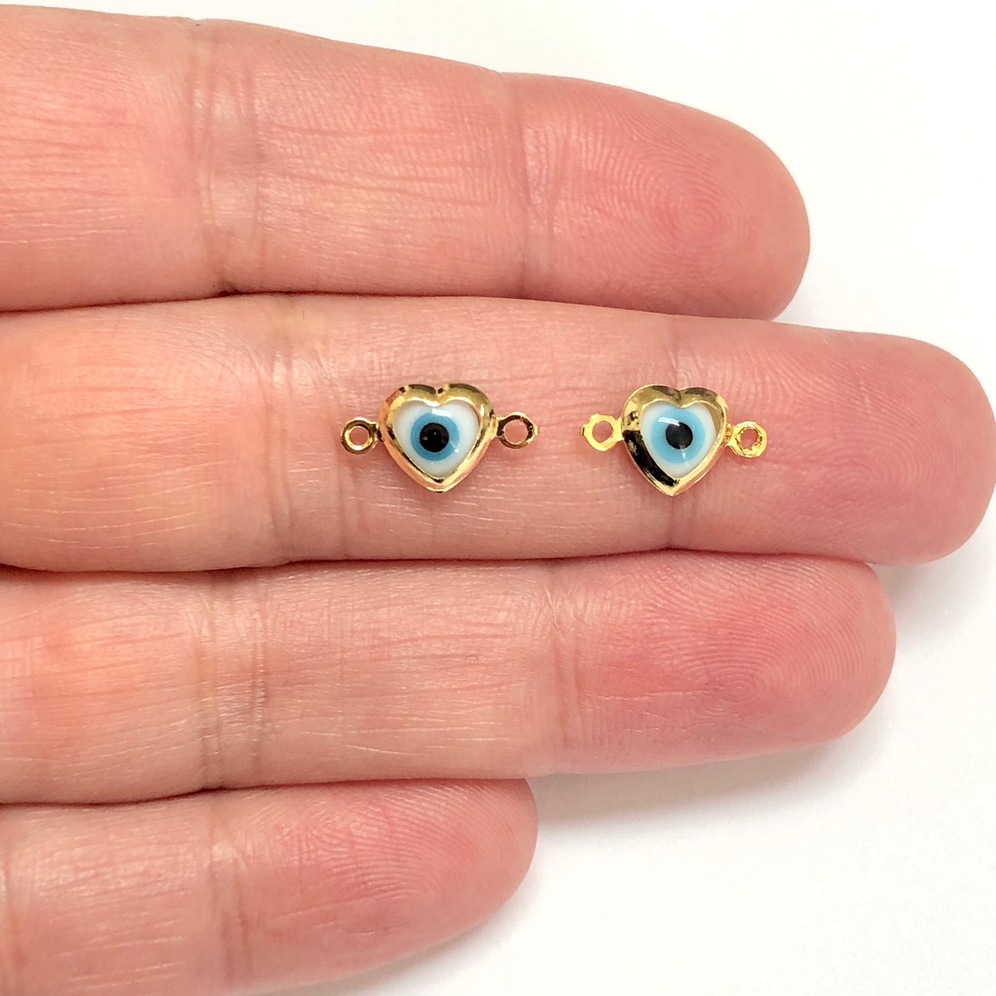 Altın Kaplama Kalp Beyaz Nazar Bileklik Aparatı Yan Delik - Beyaz