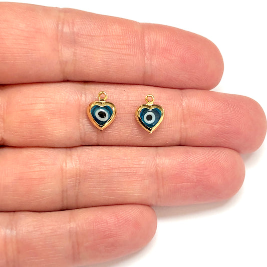 Altın Kaplama Çift Yönlü Kalp Nazar Sallantı Şeffaf Mavi