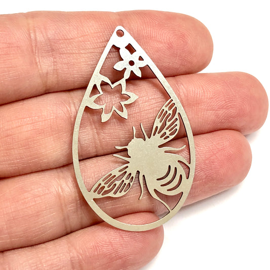 Stainless Steel, Lucky Bee Pendant (Stainless Steel Celestial Bee Pendant)