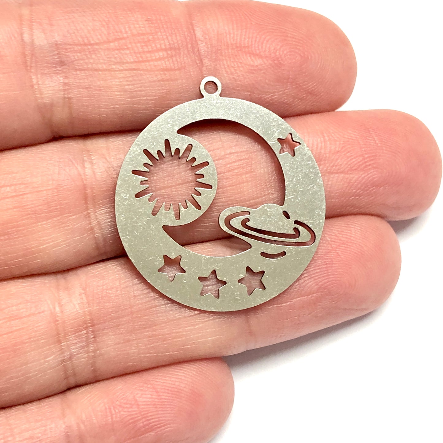 Paslanmaz Çelik, Saturn Ay Güneş Yıldız Kolye ucu (Stainless Steel Saturn Planet Moon Sun Stars Pendant)