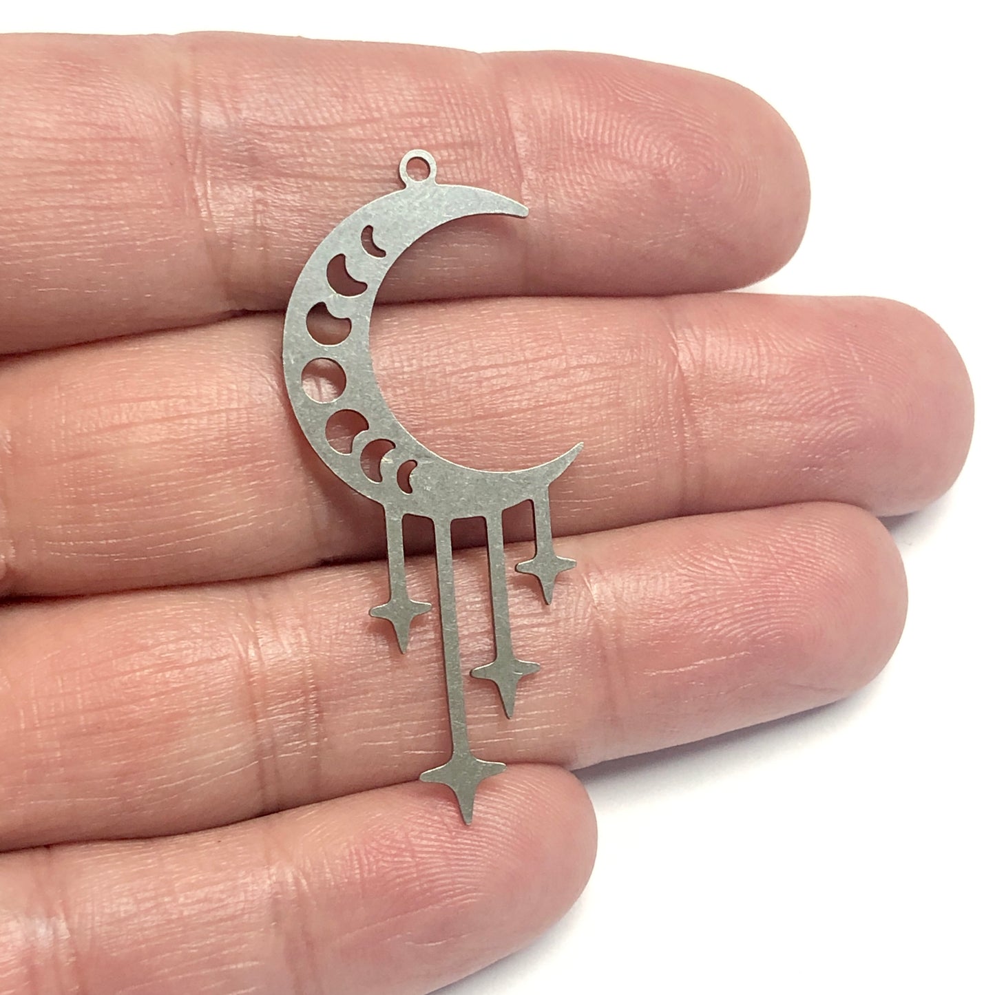 Paslanmaz Çelik, Ay ve Yıldız Kolye ucu (Stainless Steel Celestial Moon and Stars Pendant)