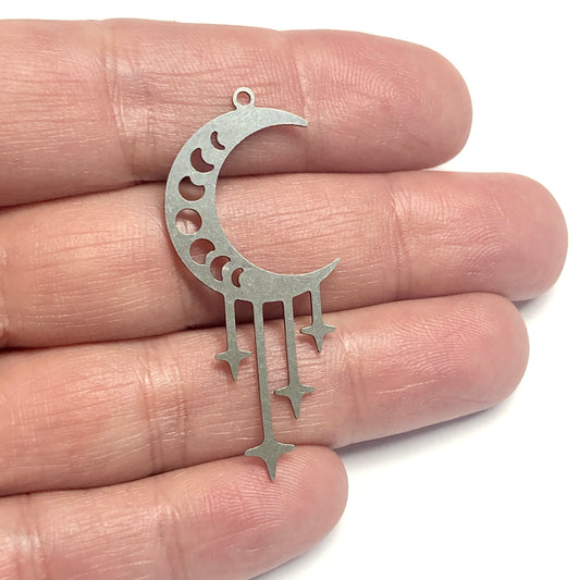 Paslanmaz Çelik, Ay ve Yıldız Kolye ucu (Stainless Steel Celestial Moon and Stars Pendant)