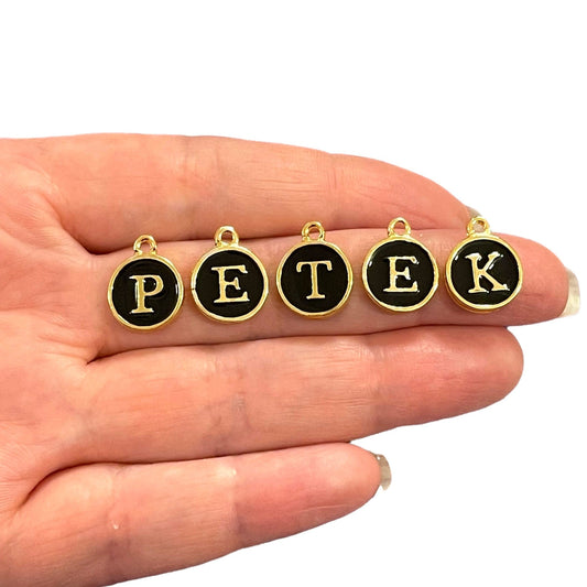 Altın Kaplama Çift Yönlü Siyah Mineli Harf Sallantı Aparatı