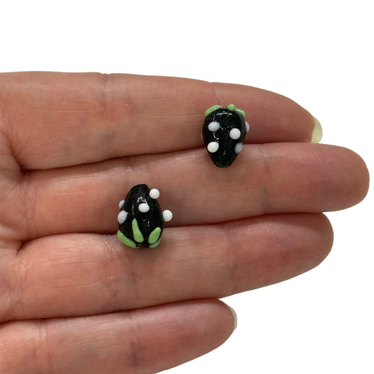 Small Strawberry Glass Beads - Black