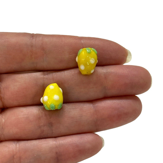 Small Strawberry Glass Bead - Yellow