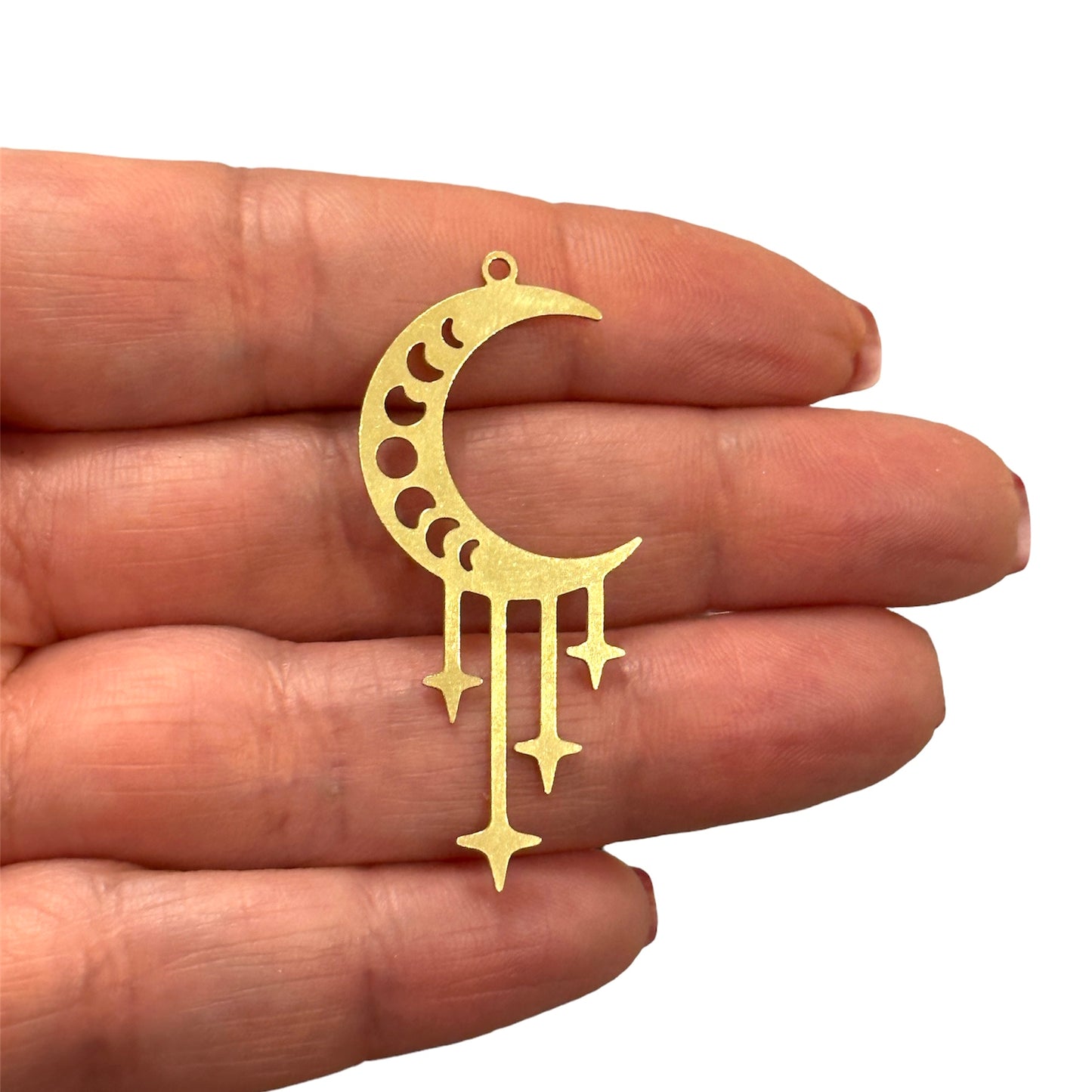 Raw Brass Moon and Star Crescent Pendant (Raw Brass Phases of Moon and Stars Crescent Charm,Laser Cut Phases of Moon and Stars Crescent Charm)