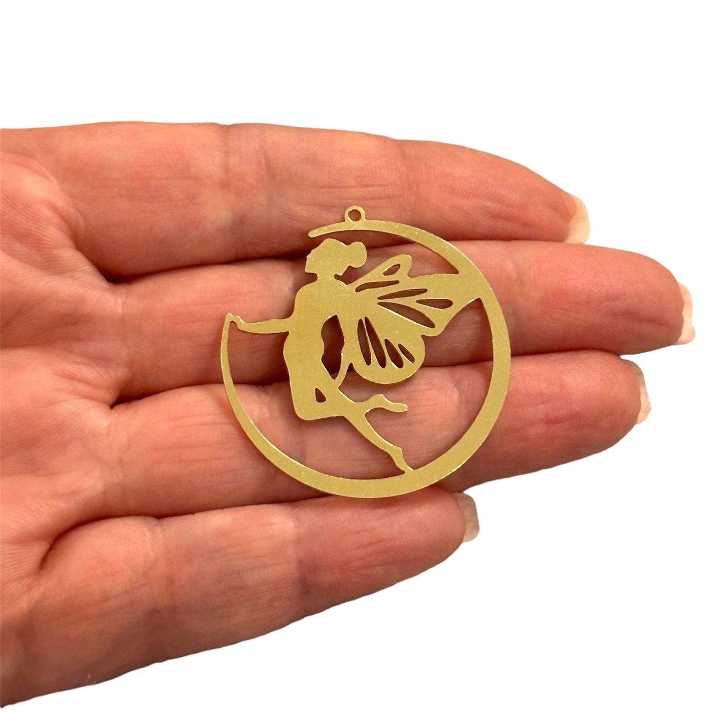 Ham Pirinç Sihirli Peri (Raw Brass Tinker Bell Charm, Laser Cut Fairy Angel Charm)