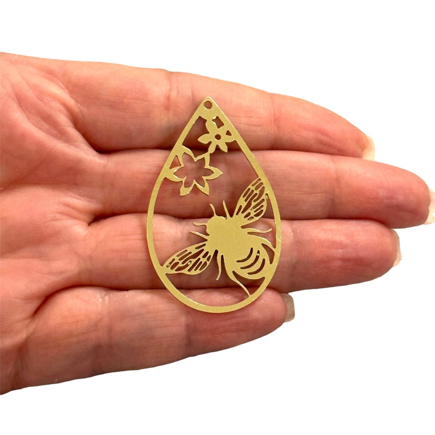 Ham Pirinç Arı ve Damla Kolye Ucu (Raw Brass Bumblebee Drop Charm, Laser Cut Bumblebee Drop Charm)
