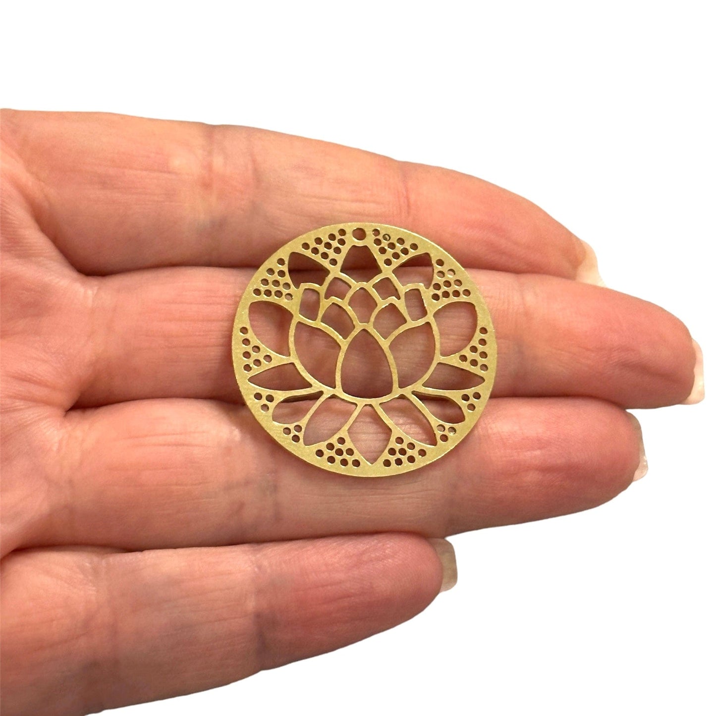 Ham Pirinç Lotus Kolye Ucu (Raw Brass Lotus Charm, Laser Cut Lotus Charm)