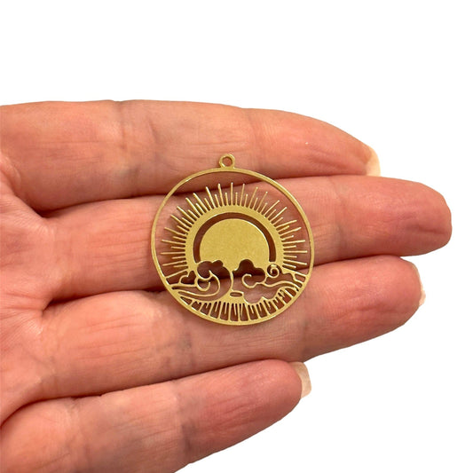 Raw Brass Sun and Cloud Pendant (Raw Brass Sun&Clouds Charm, Laser Cut Sun and Clouds Charm)
