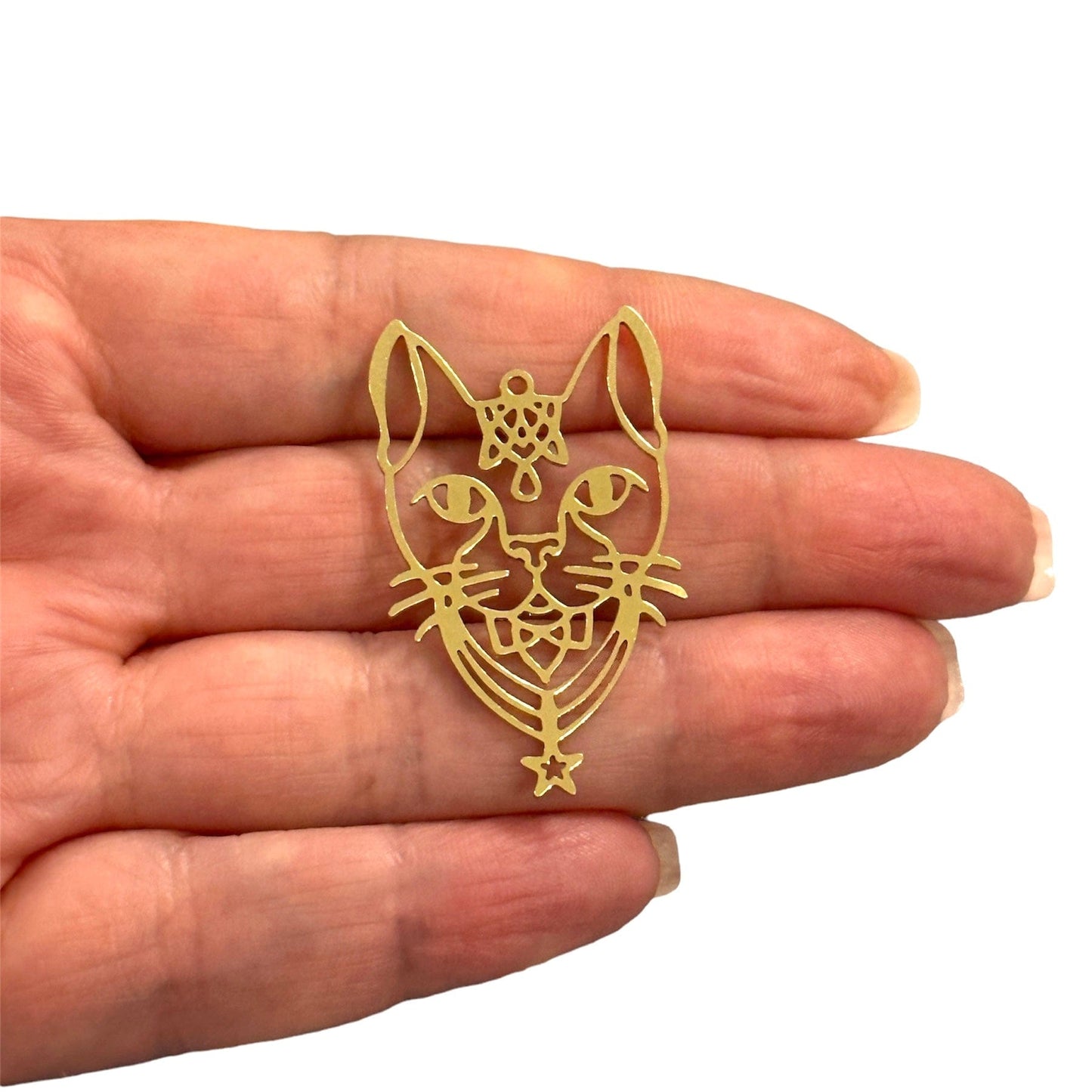 Ham Pirinç Kedi Kolye Ucu (Raw Brass Cat Charm, Laser Cut Cat Charm)