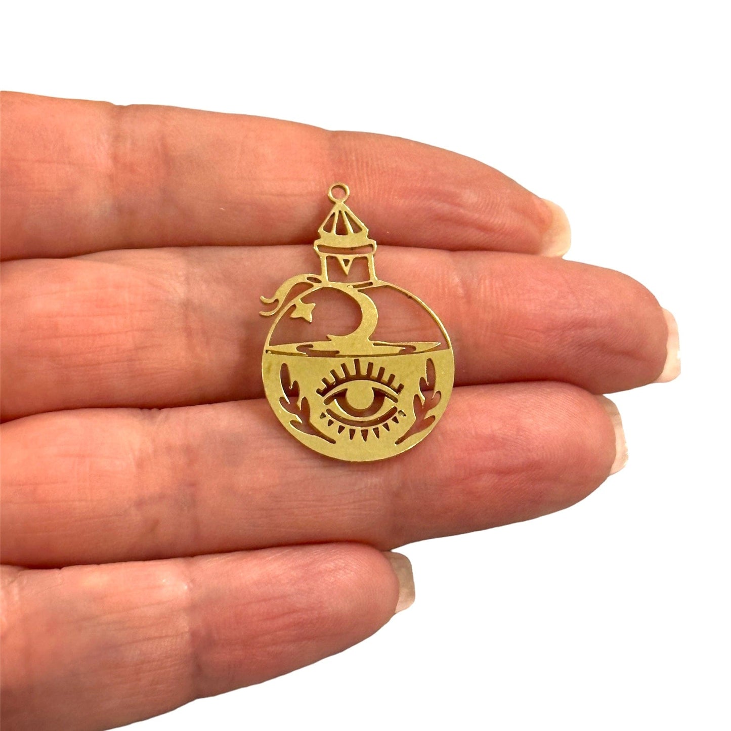 Ham Pirinç, Sihirli Şişe (Raw Brass Light House Eye Charm, Laser Cut Light House Eye Charm)