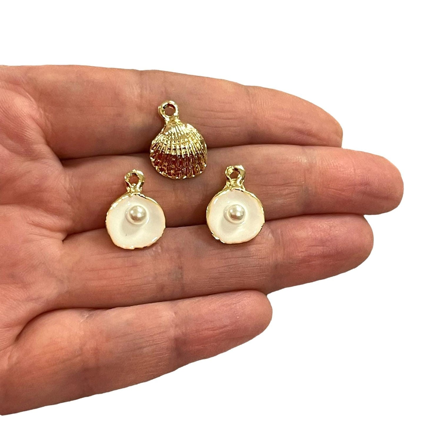 Altın Kaplama Mineli Tek İncili İstiridye Orta - Beyaz