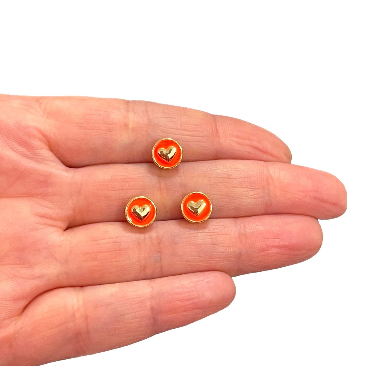 Gold Plated Enamel Heart Insert - Neon Orange