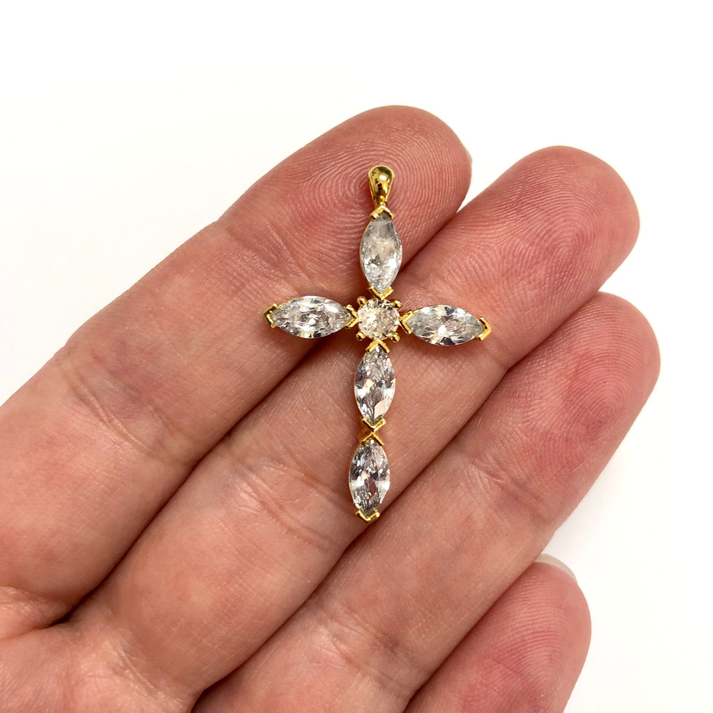 Altın Kaplama Baget Taşlı Haç Kolye Ucu - 1