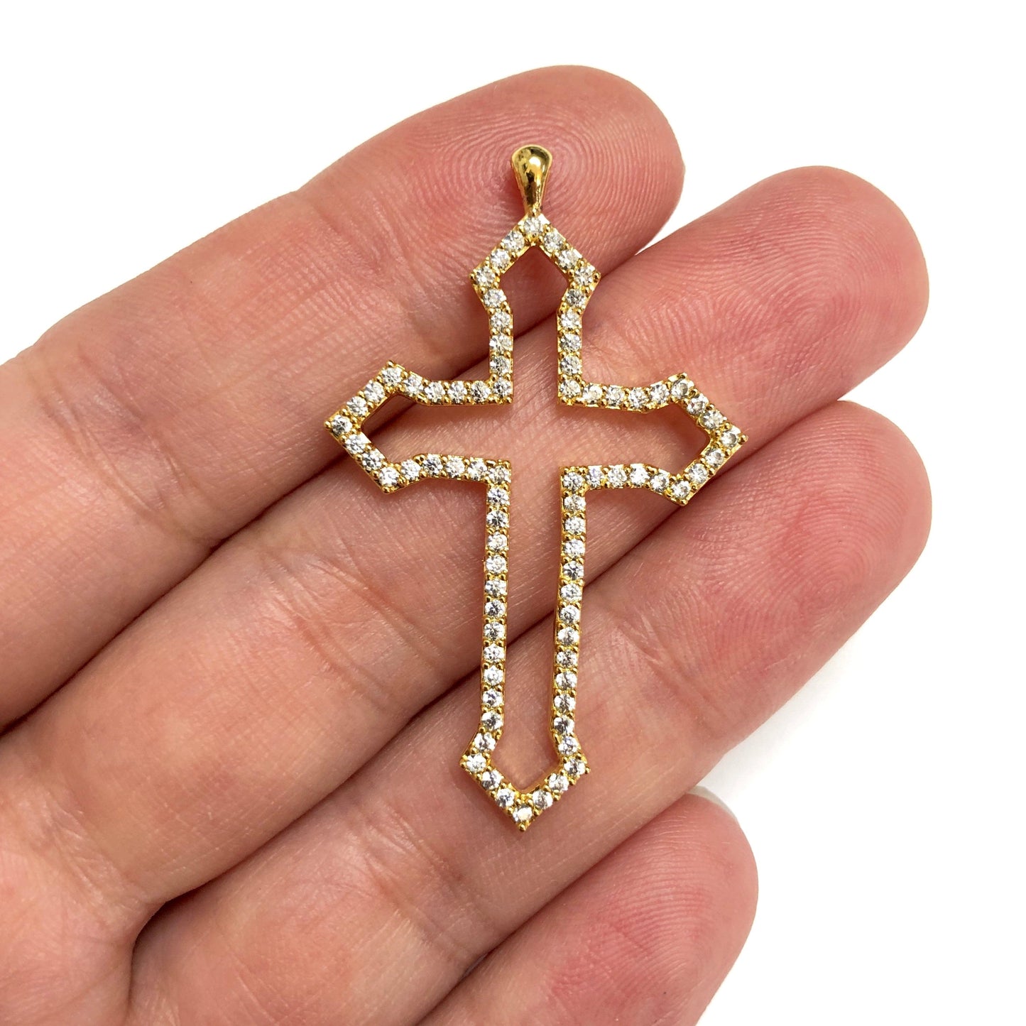 Altın Kaplama Zirkon Taşlı Haç Kolye Ucu - 4