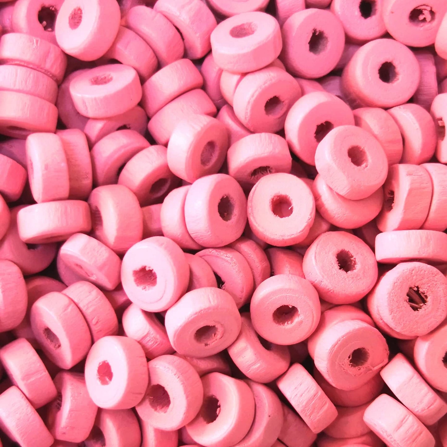 8mm Rondel Ahşap Boncuk 33 - Fosforlu Pembe