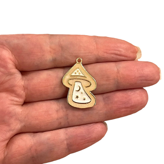 Gold Plated Enamel Magic Mushroom - White