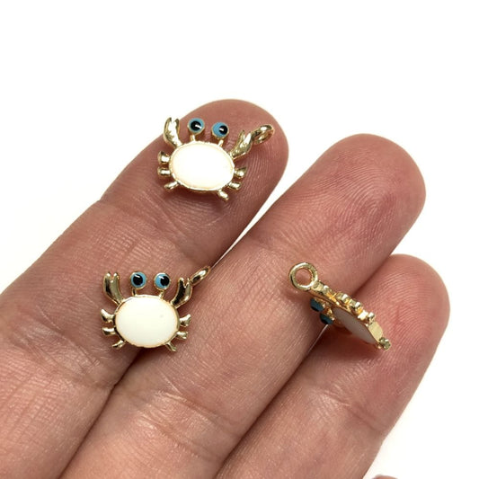 Gold Plated Enamel Crab Rocking Attachment - White