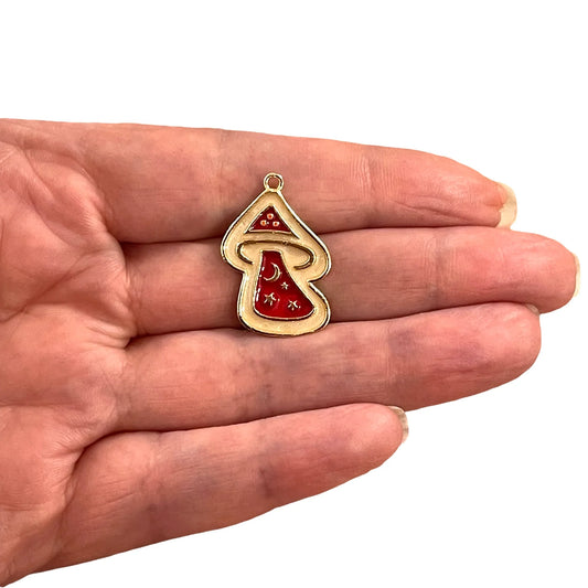 Gold Plated Enamel Magic Mushroom - Red