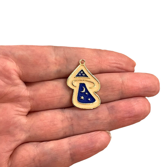 Gold Plated Enamel Magic Mushroom - Navy Blue