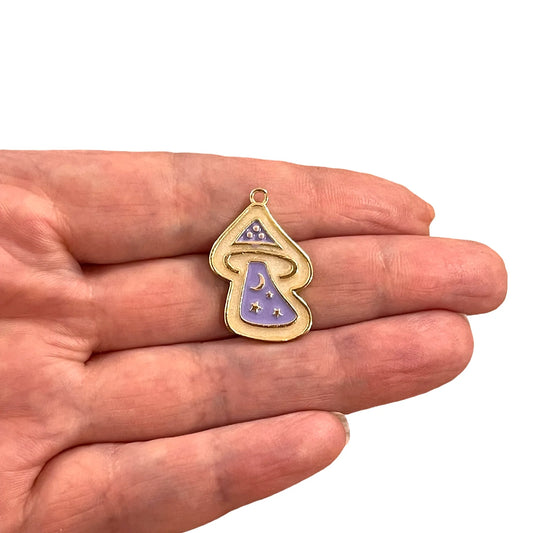 Gold Plated Enamel Magic Mushroom - Lilac