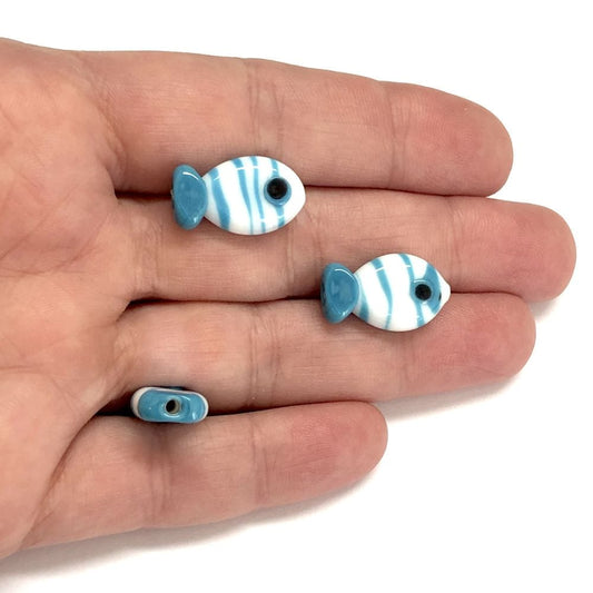 Murano Cam Çizgili Balık - Mavi