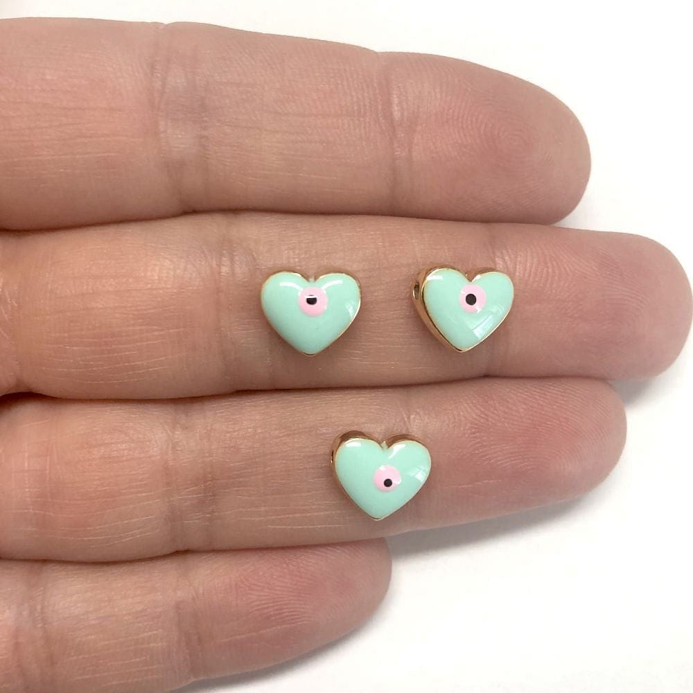 Vergoldetes Emaille-Herz 10 mm Minze