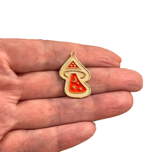 Gold Plated Enamel Magic Mushroom - Orange